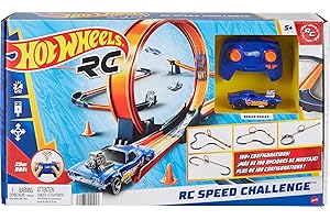 Hot Wheels Toy Car RC Set with 1:64 Scale Remote-Control Vehicle & 30+ Pieces of Race Track to Create Multiple Configurations