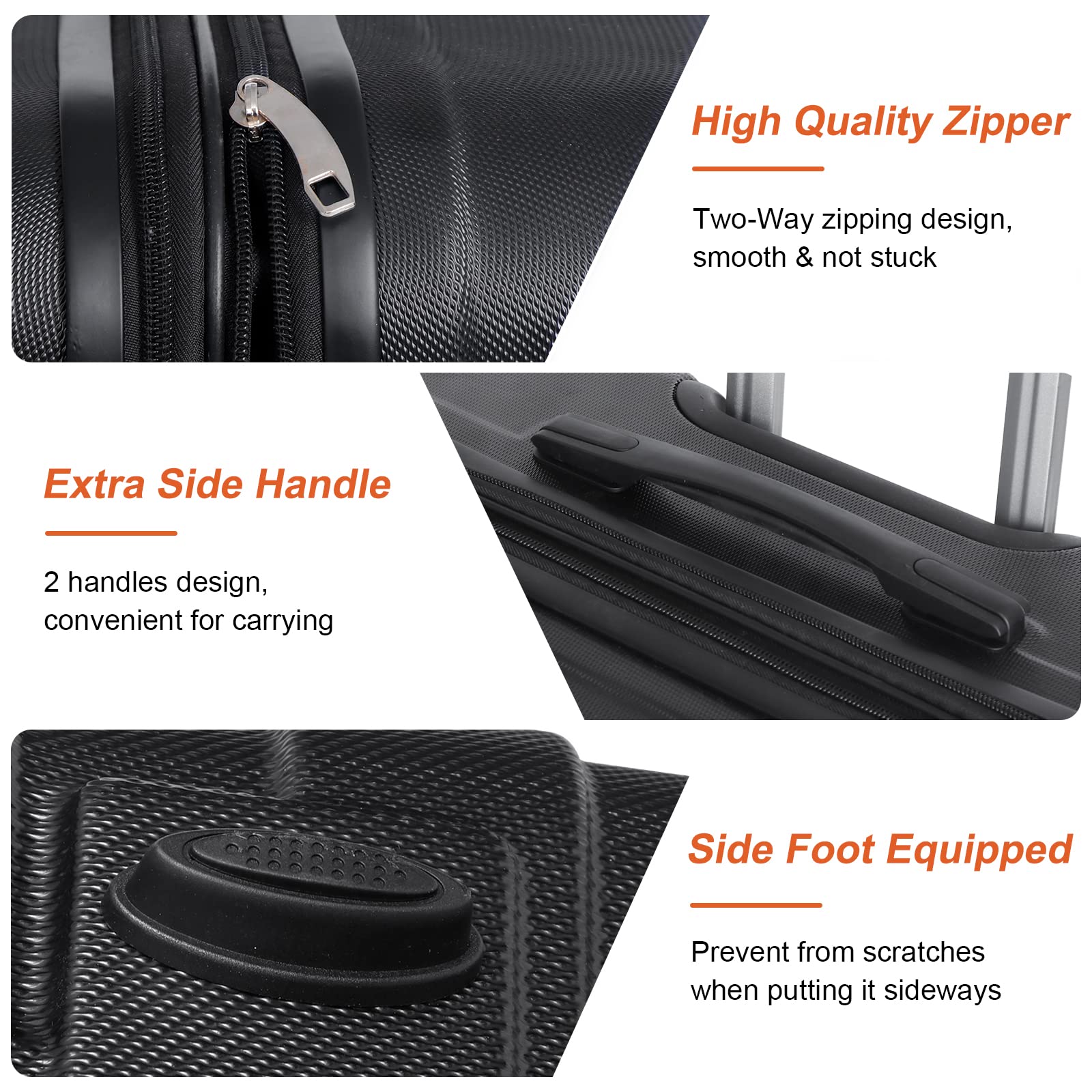 SUPER DEAL Black Luggage Set 3 Piece Hardside Expandable Luggage with Spinner Wheels Hardshell Lightweight Durable Suitcases Travel Carry Ons, 21/26/30 inch