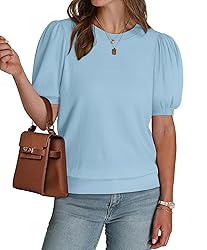 WIHOLL Womens Tops Puff Short Sleeve Sweater for
