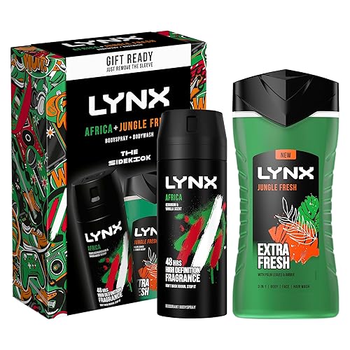 Lynx Africa & Jungle Fresh The Sidekick Duo Gift Set ith 3-in-1 Body, Face,Hair Wash & Body Spray Deodorant