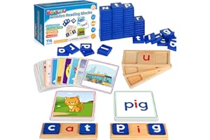 BAYSING Learning Toys for 3 4 5 Years Old Kids - 116Pcs Short Vowel Letters Sorting Spelling Reading Toy Set with Double-Sided Flash Cards, Preschool Kindergarten Learning Activities Toy for Boys Girls