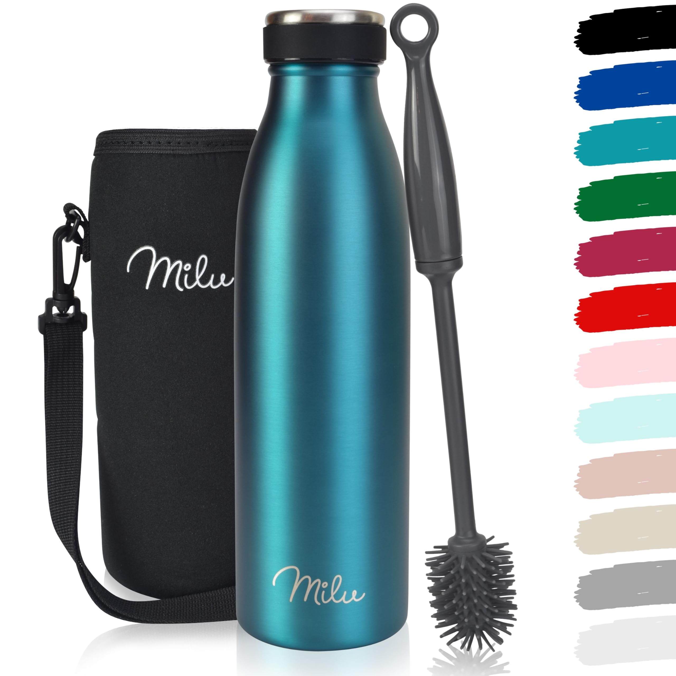 Milu Stainless Steel Drinking Bottle 500 ml - Insulated Thermo Flask for Water - Leak Proof, Insulated and Double Walled, Carbonated (Green, 500ml)