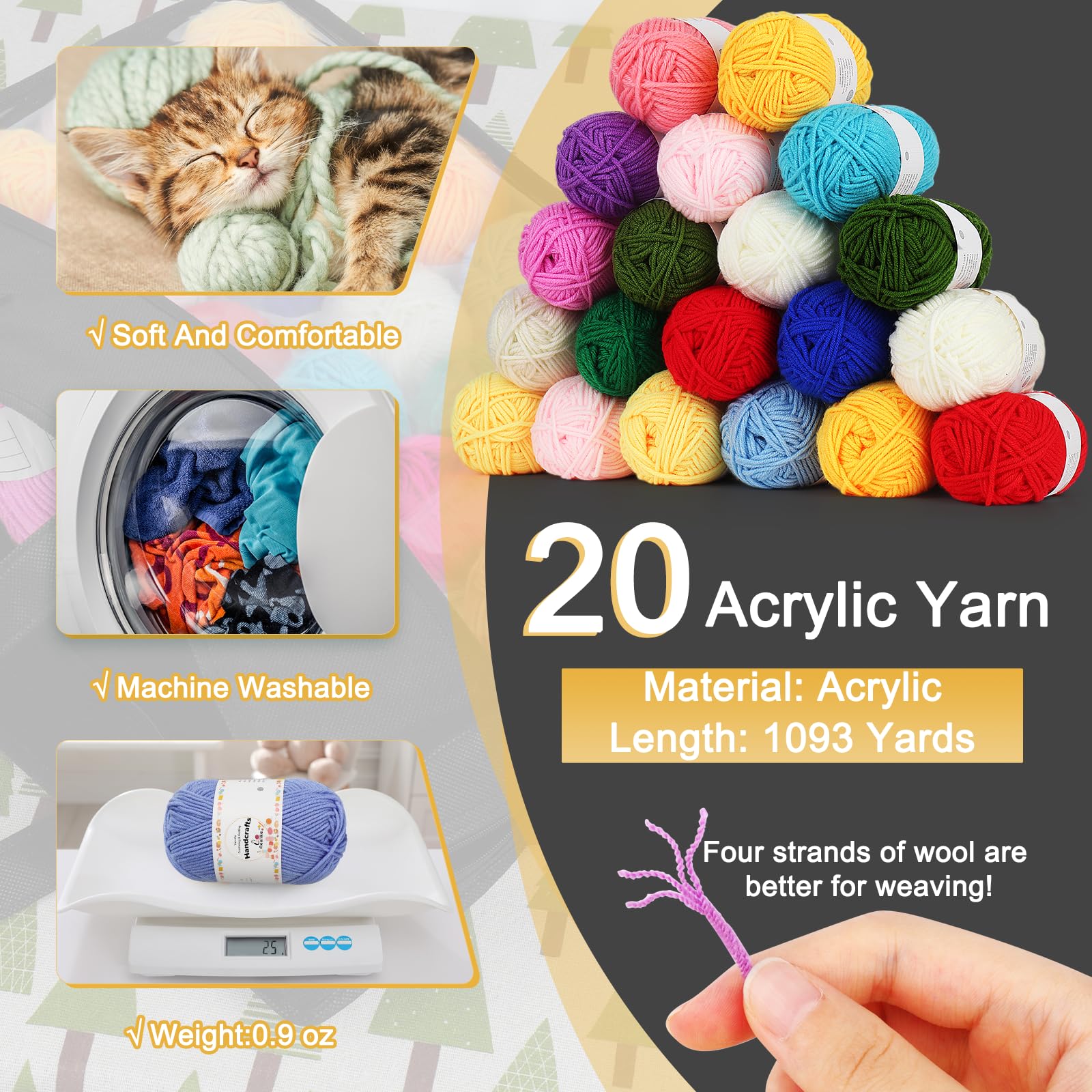 Aeelike Yarn Kit, 1093 Yards Crochet Yarn for Crocheting Complete Knitting Kit for Beginners Professionals with Aluminum Crochet Hooks Detailed Instruction, Ideal Crochet Yarn Set/Gift