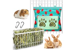 KEXWEN 2PCS Rabbit Hay Feeder Metal Guinea Pig Hay Rack for Guinea Pig Grass with Large Heavy-Duty Metal Frame Hay Holder Feeders for Rabbits Guinea Pigs,Small Animal Basket with Hook Metal Feeding Racks