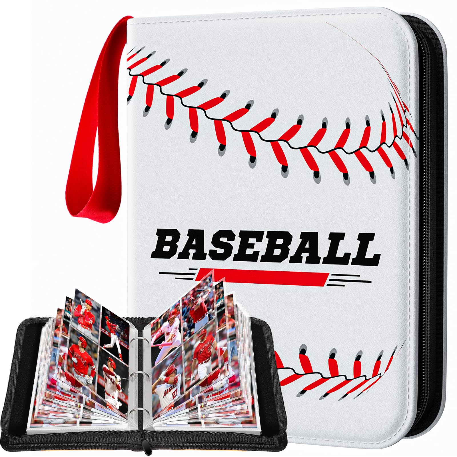 Photo 1 of Baseball Card Binder 4 Pocket Gifts for Boys Girls, Waterproof 400 Pockets Card Holder Album with 50 Removable Sleeves for Trading Card - Binder Display Storage Carrying Case for Baseball Cards