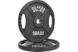 BalanceFrom Dual-Hole Cast Iron Weight Plates with 2-Inch Center Hole, Black with Silver Lettering, for Standard Barbell and Home Gym Use