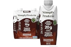 Simply Protein - Chocolate Ready To Drink Protein Shake (4 Pack) - 20g Protein, 10g Fibre, 4g Sugar, 200 Calories - Vegan, Gl