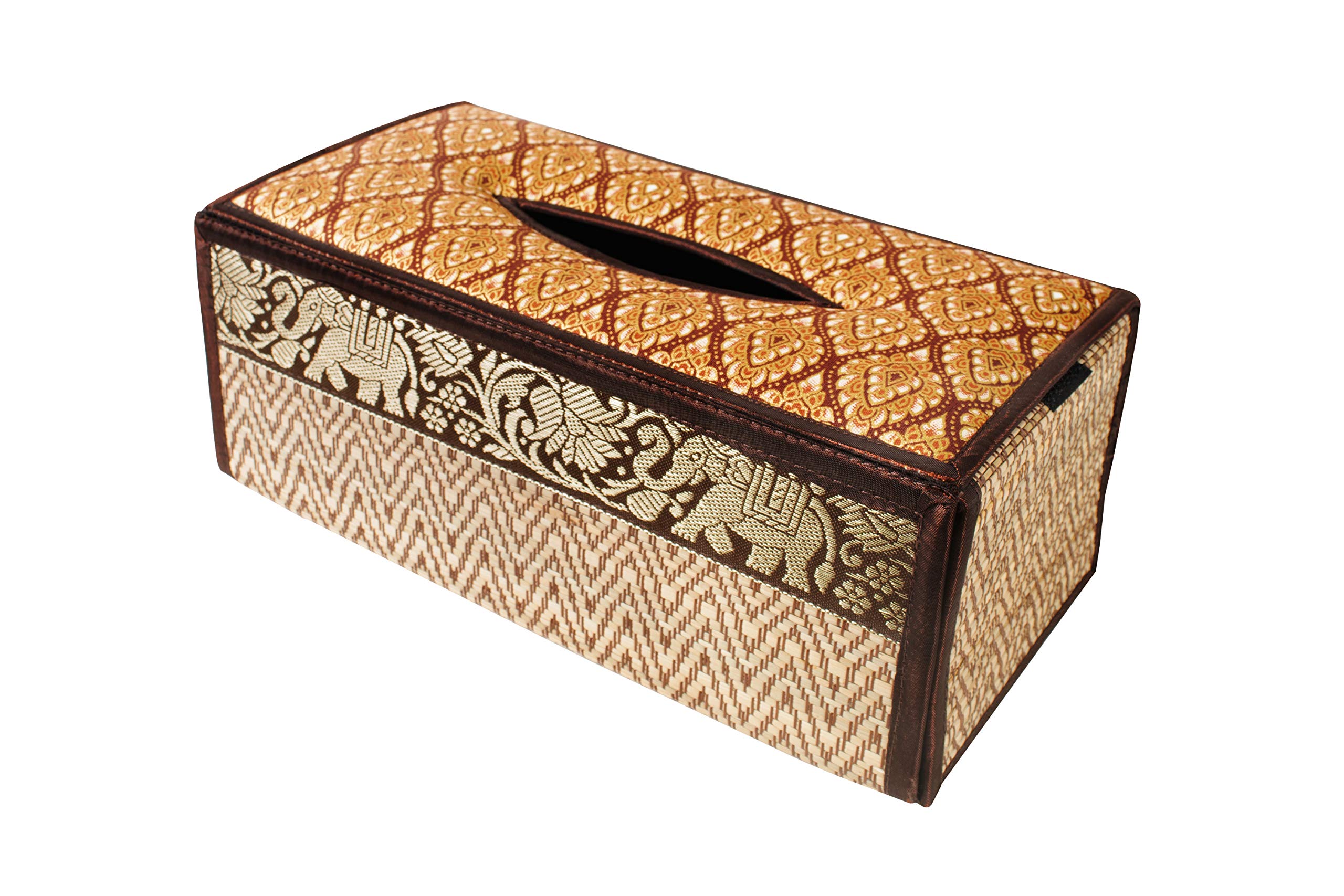CCcollections Handmade Stylish Reed Tissue Box, 100% Cotton Handcrafted with Satin Trim Sheath Cover Holder Dispense made from Natural Eco-Friendly Materials - (B Brown) โ image 1