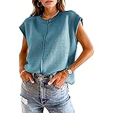 Sheocivy Womens 2026 Spring Trendy Cap Sleeve Tops Casual Crewneck Sweater Vest Tank Tops Cute Knit Shirts Summer Outfits