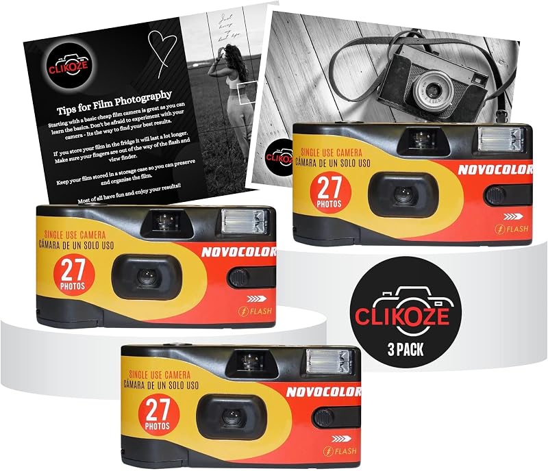 Clikoze Disposable Camera Bundle 3 x Novocolor APM401010 27 Exposures 400ISO