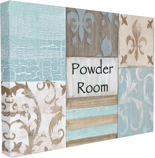 Amazon Com Stupell Industries The Stupell Home Decor Collection Fleur De Lis Powder Room Blue Brown And Beige Bathroom Canvas Wall Art 16 X 20 Design By Artist Bonnie Wrublesky Posters Prints