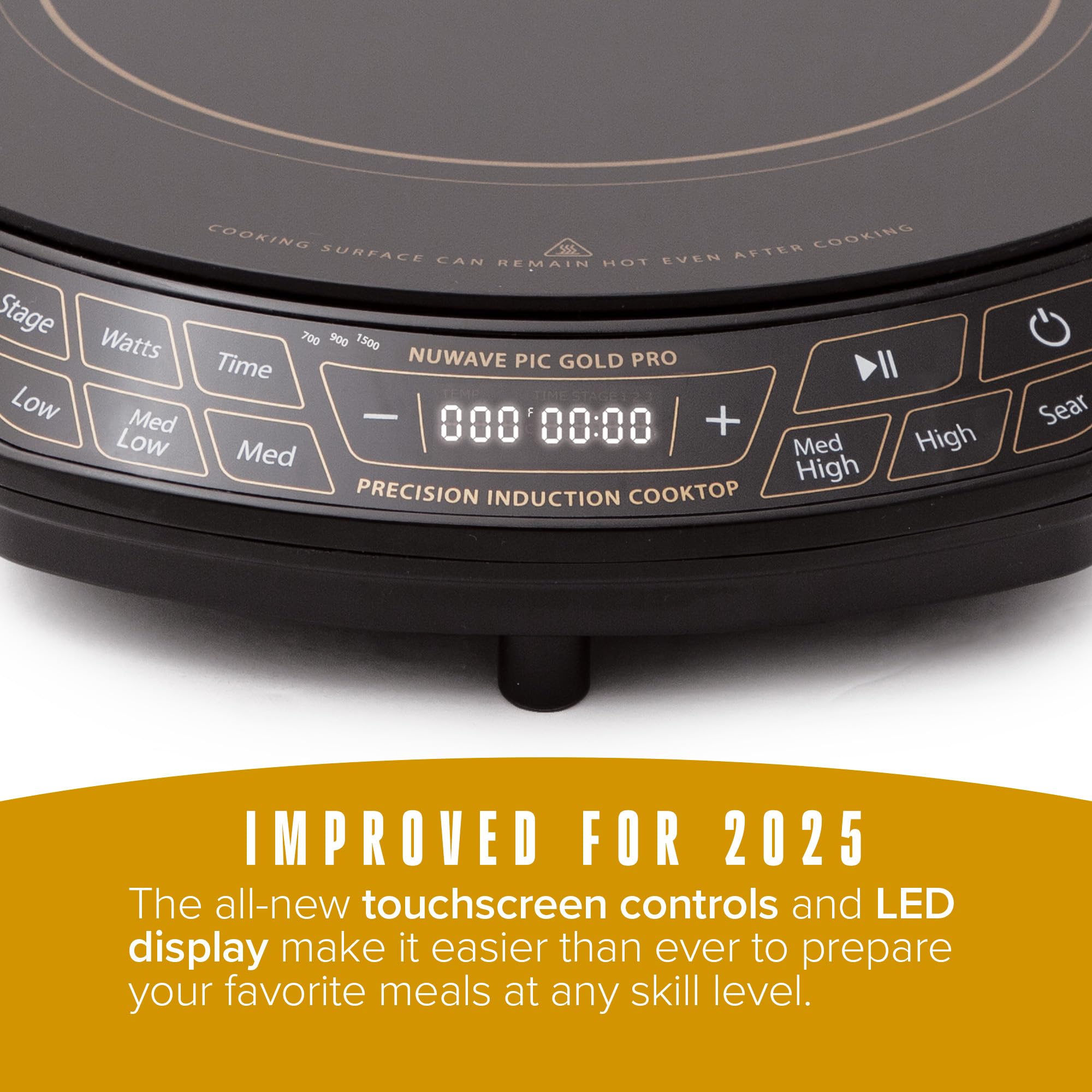 Nuwave Gold Pro Precision Induction Cooktop, Large 8” Heating Coil, 12” Heat-Resistant Cooking Surface, Adjustable Wattages,100°F to 575°F, Portable, Built-In Safety Auto Shut Off