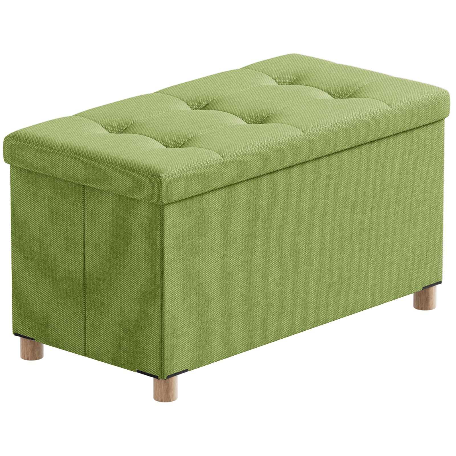BRIAN & DANY Ottoman Storage Box with 4 Wood Legs, Linen Storage Ottoman for Living Room, Green, 76 x 38 x 38 cm