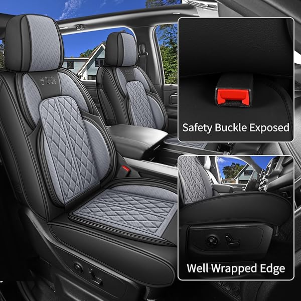 DUDUWANG CAR SEAT COVER CUSTOM FIT FOR DODGE RAM 1500 2500 3500 2002-2026 FAUX LEATHER SEAT COVER SET COMPATIBLE WITH CREW QUAD REGULAR CAB PICKUP TRUCK CUSHIONS (BLACK & GREY, FULL SET, FLAT REAR)