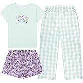 US Angels Girls Pajamas Set - 3-Piece PJs Set, Tee, Pants & Shorts, Soft Girls’ Sleepwear, Teen Kids Pajamas, Sizes 5-16