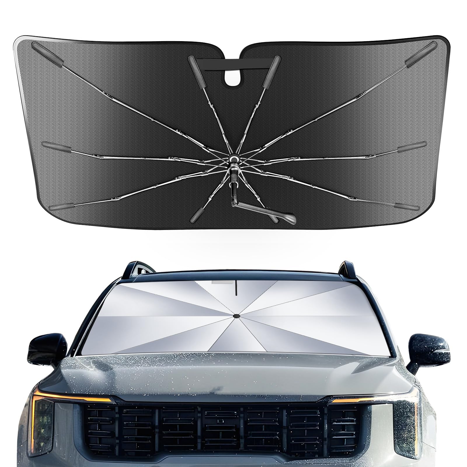 Photo 1 of Portable Kia Sorento 2021-2025 2026 Windshield Sunshade Umbrella with Carry Bag, 2 in1 Ice Crystal Durable Compact Shade Umbrella UPF50+ UV Front Window Heat Insulation Protection Outdoor Camping