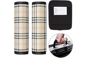 TPOAEL 2 Pack Luggage Handle Wrap Travel Tags - Set of Luggage Tags for Suitcases, Identifiers, Marker, and Handle Covers - Cruise Accessories and Travel Gifts（Beige Tartan Plaid