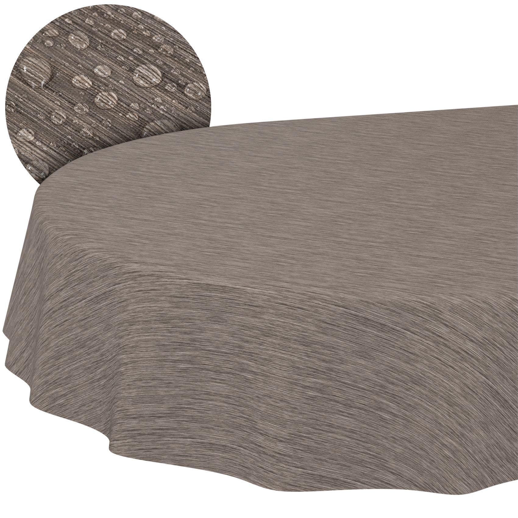 Tablecloth Washable Oilcloth Tablecloth Oval 140 x 240 cm Cut Edge Linen Textile Look Beige Brown Garden Tablecloth Oilcloth