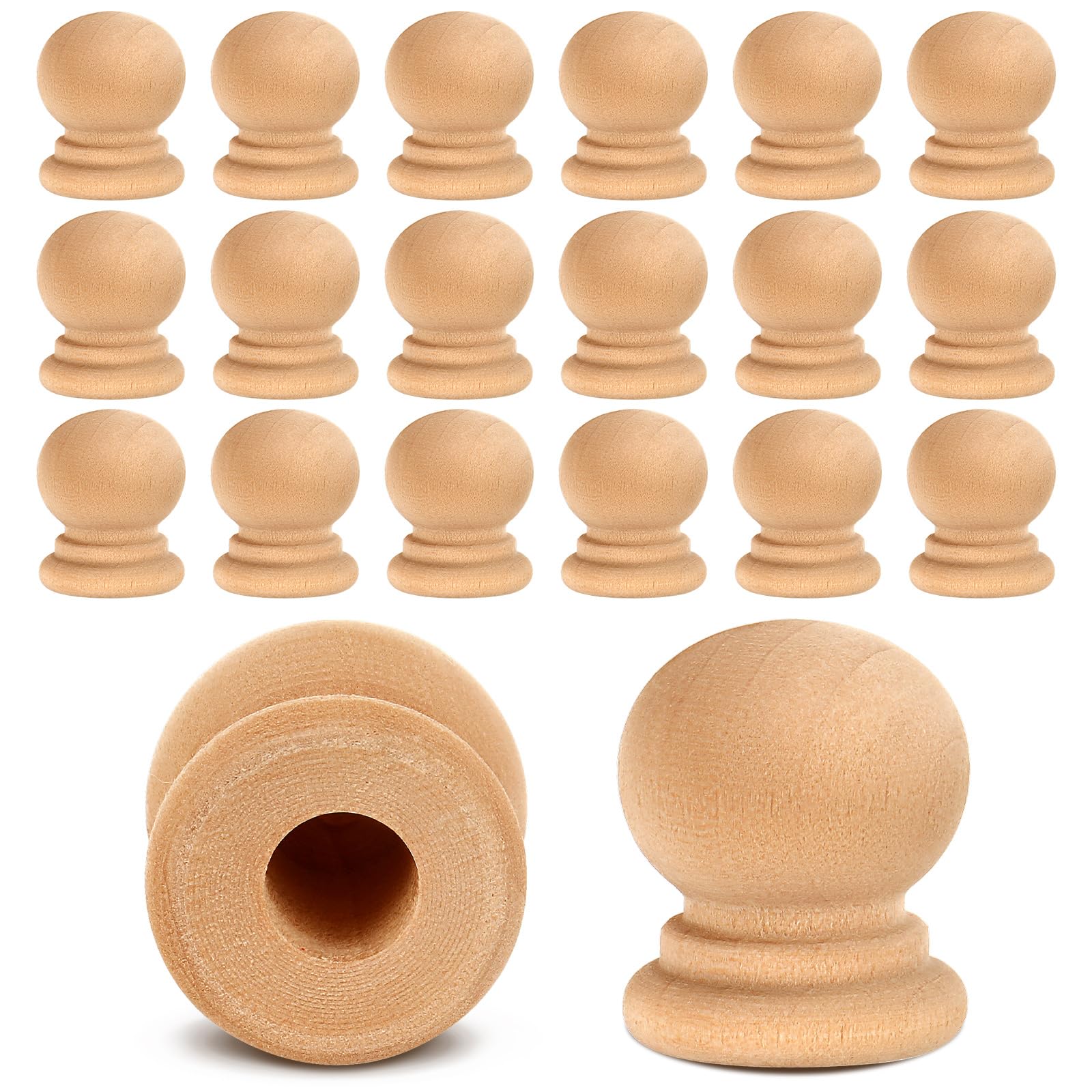 Photo 1 of Pinkunn 15 Pcs Wood Finials Dowel Rods Caps 3/4 Inch Tall with 1/4 Inch Hole Unfinished Wood Drawer Knobs Pulls Handles Small Classic Ball Wooden Rods Caps for Crafts, DIY, Cabinet, Furniture, Drawer