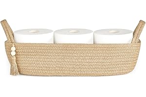 Mkono Small Storage Basket for Toilet Tank Top Boho Bathroom Decor Woven Rope Toilet Paper Tray Back of Toilet Organizer for Shelf Bedroom Living Room, Jute, 1 Pack, 15.7"L x 6"W