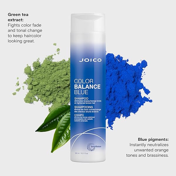 JOICO COLOR BALANCE BLUE SHAMPOO | FOR LIGHTENED BROWN HAIR | ELIMINATE BRASSY ORANGE TONES | BOOST COLOR VIBRANCY & SHINE | UV PROTECTION | WITH ROSEHIP OIL & GREEN TEA EXTRACT | 10.1 FL OZ