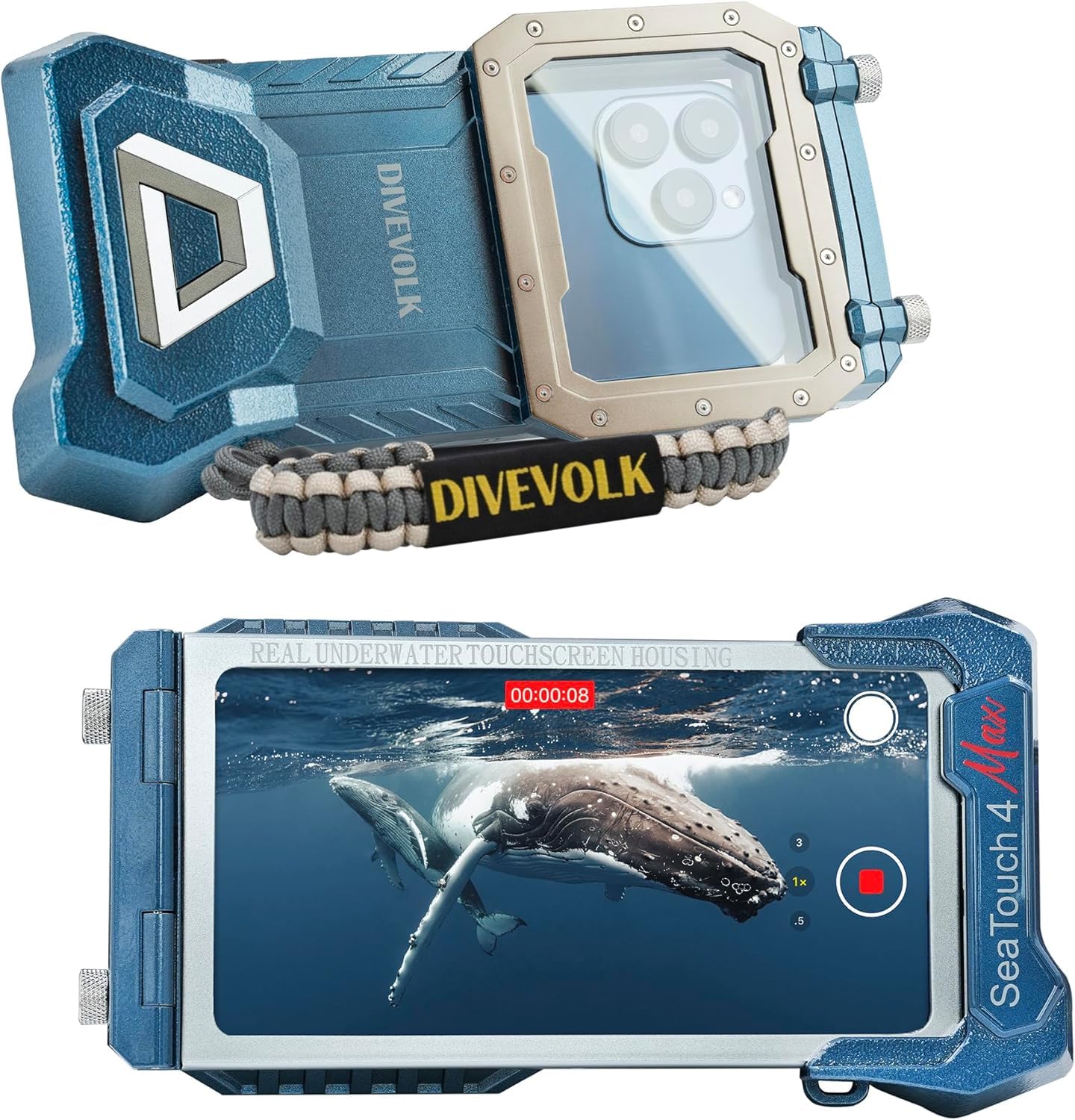 Photo 1 of DIVEVOLK Seatouch 4 Max Diving Phone Case compatiable for iPhone 12/13/14/15 Pro/15 Pro Max (not for iPhone16) Blue