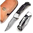 Forgemen FM807 Pocket knife, Folding Clip Damascus Handmade Custom for Men Cool Good Camping Hunting Fishing & s Activities EDC Knives Leather Sheath Knife., Blue (Black)