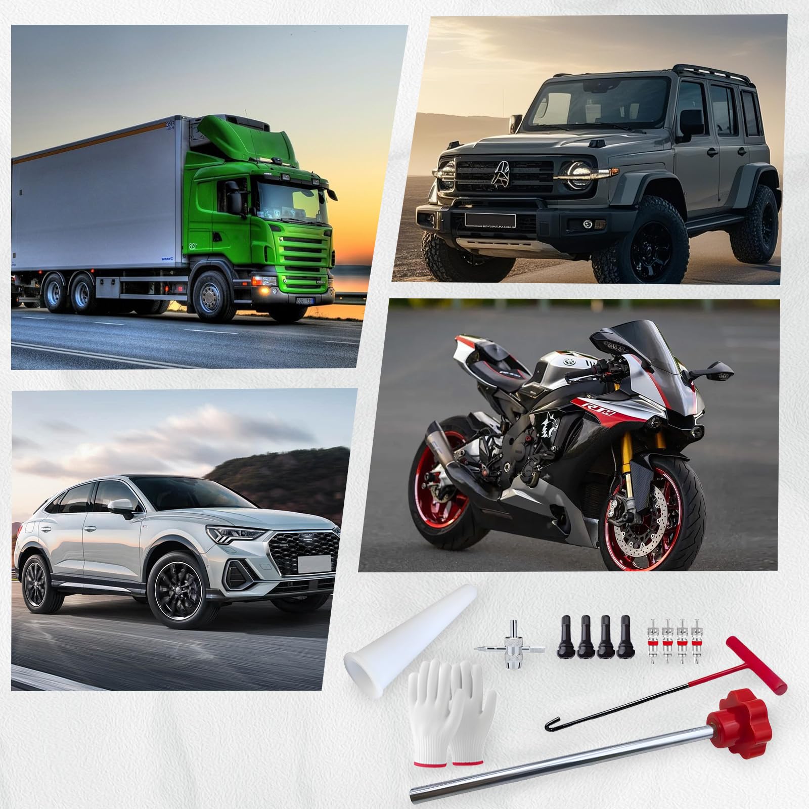 ZHAO GE 7 Stück Reifenventil Werkzeug Set, Ventil Installationswerkzeug Set, Vorbauabzieher, Hakenwerkzeug, Hilfswerkzeug und Handschuhe, für Auto, LKW 7