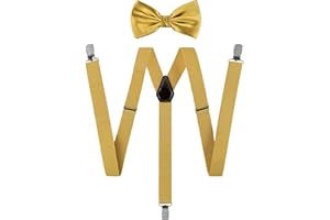 TIE G U STYLE TIE G Solid Color Men's Suspender + Woven Bow Tie Set for Wedding : Vivid Color, Adjustable Brace, Strong Clip, Elastic Band