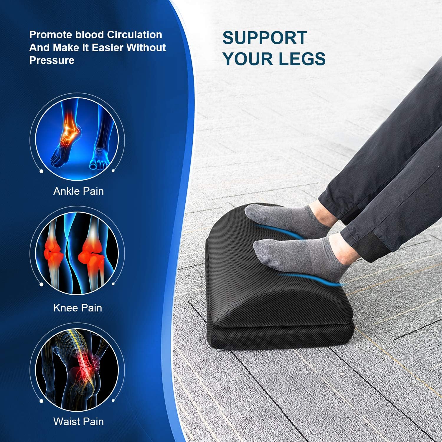 Ximoon Foot Rest for Under Desk at Work，Adjustable Foot Stool with Handle Non-Slip Bottom, Soft Yet Firm Ergonomic Design for Home Office Gaming Car to Relieve Lumbar, Back, Knee Pain : Office Products