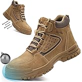Steel Toe Boots for Men Lightweight Work Boots for Men High Top Safety Boot with Kevlar Puncture-Resistant Midsole Comfortable Industrial Work Shoes Splash-Proof Botas De Trabajo para Hombre