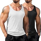COOFANDY Men's Workout Tank Top Ribbed Knit Sleeveless Gym Muscle T Shirts Bodybuilding Tee
