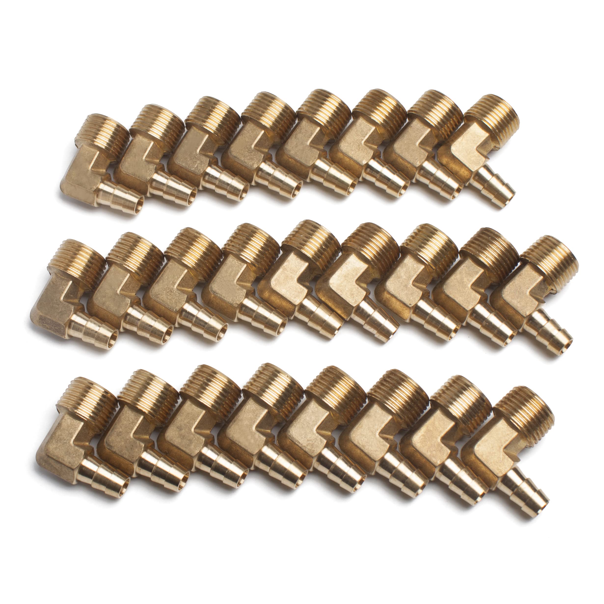 LTWFITTING 90 Deg Elbow Brass Barb Fitting 1/2-Inch Male BSPT x 10mm ID Hose(Pack of 25)