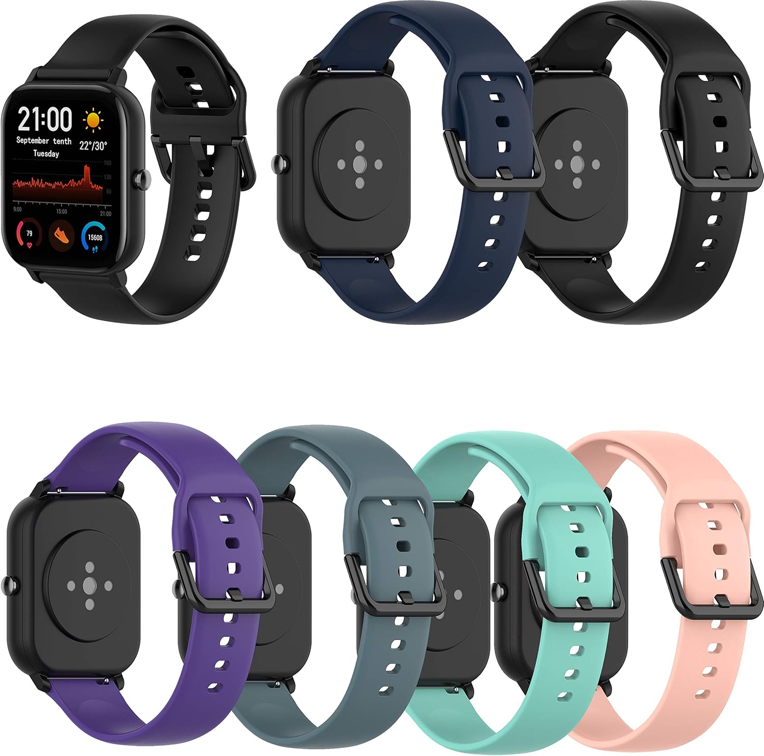 Ruentech - Correa de Silicona Compatible con Amazfit GTS/Amazfit Bip/Amazfit GTR 42mm Correa Band (Small, 6-b Colors)