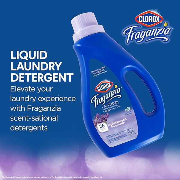 CLOROX FRAGANZIA LIQUID LAUNDRY DETERGENT, LAVENDER WITH EUCALYPTUS SCENT – HE COMPATIBLE FOR ALL FRONT AND TOP LOAD WASHING MACHINES, LONG-LASTING FRAGRANCE, 26 LOADS, 40 FL OZ