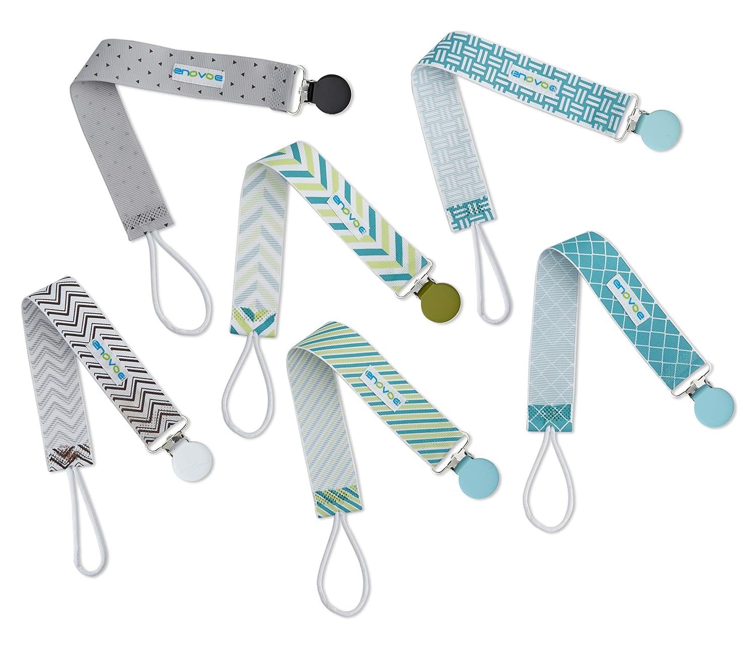 Pacifier Clip by Enovoe - 6 Pack of Pacifier Clips - Stylish Teething Ring Pacifier Holder for Baby Boys and Girls : Baby