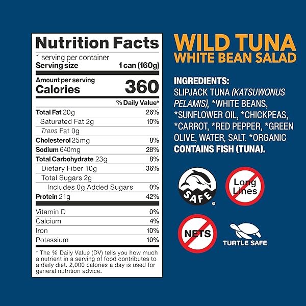 WILD PLANET READY-TO-EAT WILD TUNA WHITE BEAN SALAD WITH ORGANIC CHICKPEAS, CARROTS, RED PEPPERS & GREEN OLIVES 5.6OZ, PACK OF 4