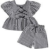 Thorn Tree Toddler Girl Clothes Set Ruffle Sleeve Hem Top Cardigan Elastic Waist Shorts Plaid Printed Summer 2Pcs Outfits