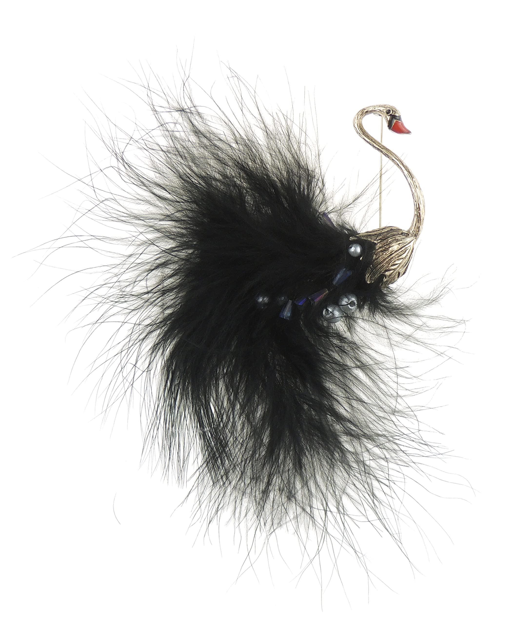 Extra Large Faux Pearls Wedding Evening Gold Tone Brooch Peacock Feathers (Black)