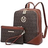 MKP Women's Fashion Medium Backpack Purse Set - 2Pcs PU Leather Shoulder Bag with Double Zipper for Travel and Daily Use