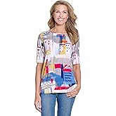 MULTIPLES Women's Elbow Sleeve Scoop Neck Embellished Top