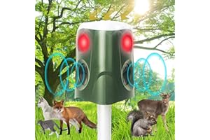 SHINYART 2024 360° Ultrasonic Animal Repellent, Outdoor Solar Powered Cat Repellent Squirrels Deterrent with Motion Sensor,Sound,LED Flashing,Waterproof Deer Repeller,Animal Repellent for Dog Bird Rabbit
