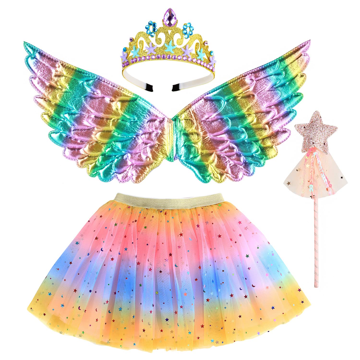 M MUNCASO Girls Fairy Costume Tutu Tulle Tutu Skirt Set with Angel Wings, Magic Wand, Crown Headband for 3-8 Years Girls (Pink) — image 1