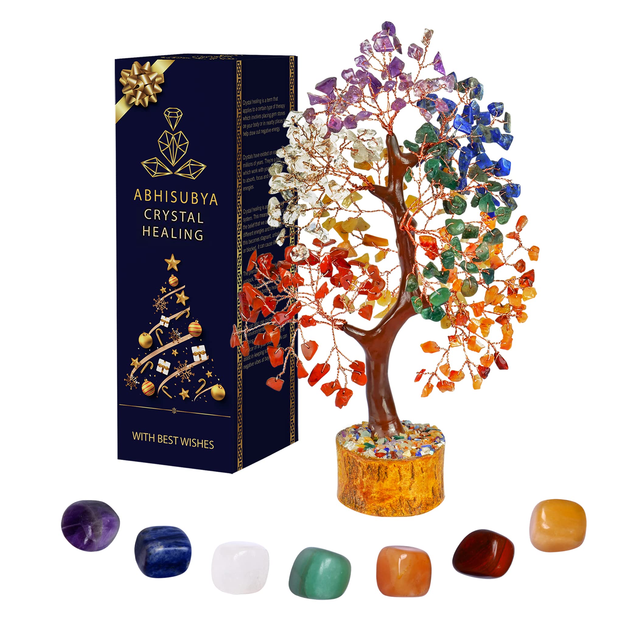 ABHISUBYA Crystal Tree - Seven Chakra Crystals - Tree of Life - Chakra Stones - Gem Tree - Home Decor Accessories - Good Luck Charm - Meditation Gifts - New Home Gifts
