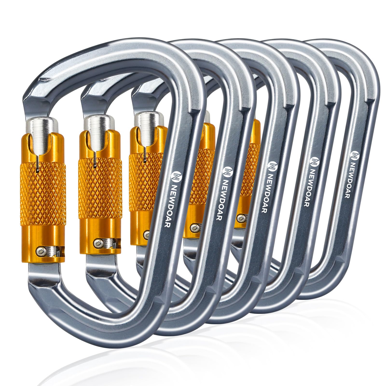 NewDoar 28KN UIAA & CE Certified Auto Climbing Carabiner 5pcs Professional Auto Locking Clips D-Shaped Heavy Duty Carabiner for Camping, Hiking, Swing, Hammock, Rappelling(Grey 5pcs)