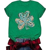 St Patrick's Shirts for Women Lucky Irish Shamrock Paddy's Shirt Cute Shamrock Graphic Short Sleeve Tees Tops