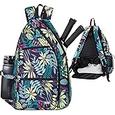 Sucipi Pickleball Bag - Men's & Women's Pickleball Backpack, Adjustable Sling Bag w/Fence Hook/Large Capacity/Safety Pocket (Purple Leaf, Large)