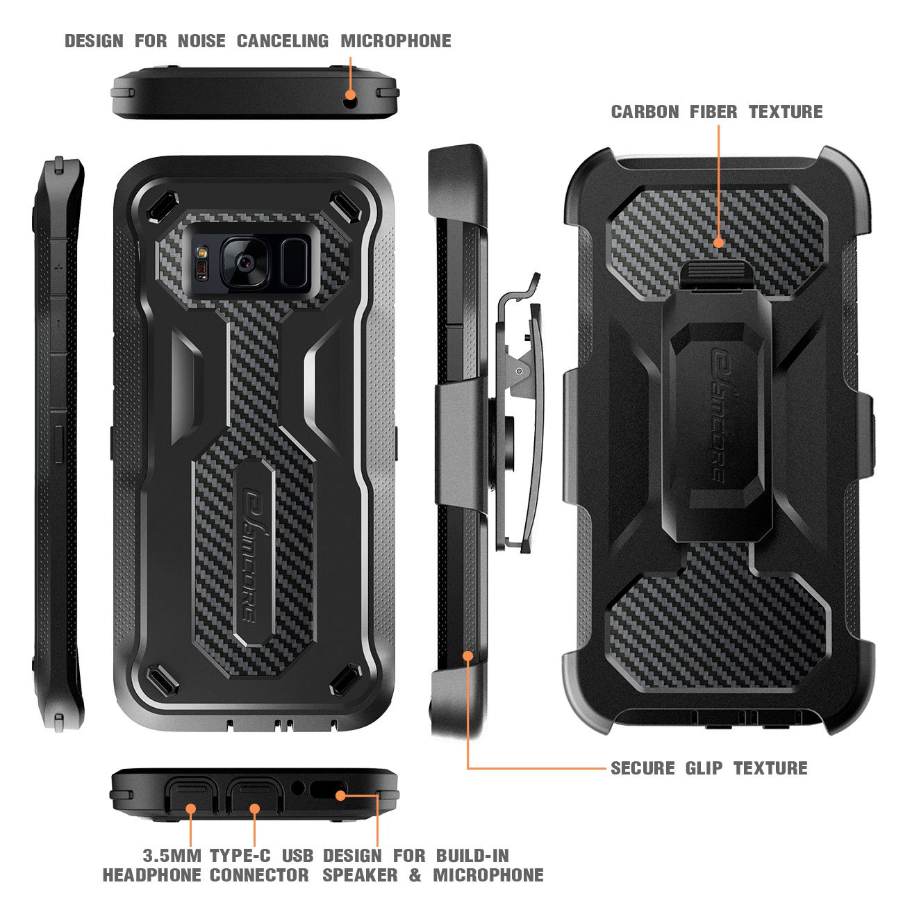 Galaxy S8 Rugged Case, eSamcore Samsung Galaxy S8 Slim Protective Case with Heavy Duty holster [Without Built in screen protector] 5.8 Inch [2017 Release] [BLACK]