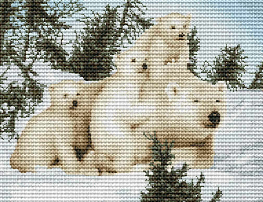 Abillyn Embroidery Cross Stitch Kits Polar Bear Family Stamped with Printed Pattern Starter Kit (Polar Bear)