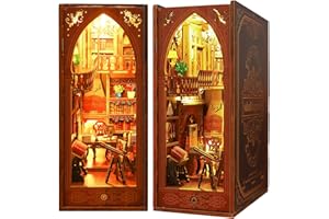 RONSTONE DIY Book Nook Kits for Adults-3D Wooden Puzzles Dollhouse Kit Booknook Bookshelf Insert Decor Crafts for Adult-Book Shelf Decor with LED Lights-Creative Birthday Gift Home Decor for Teens Adults